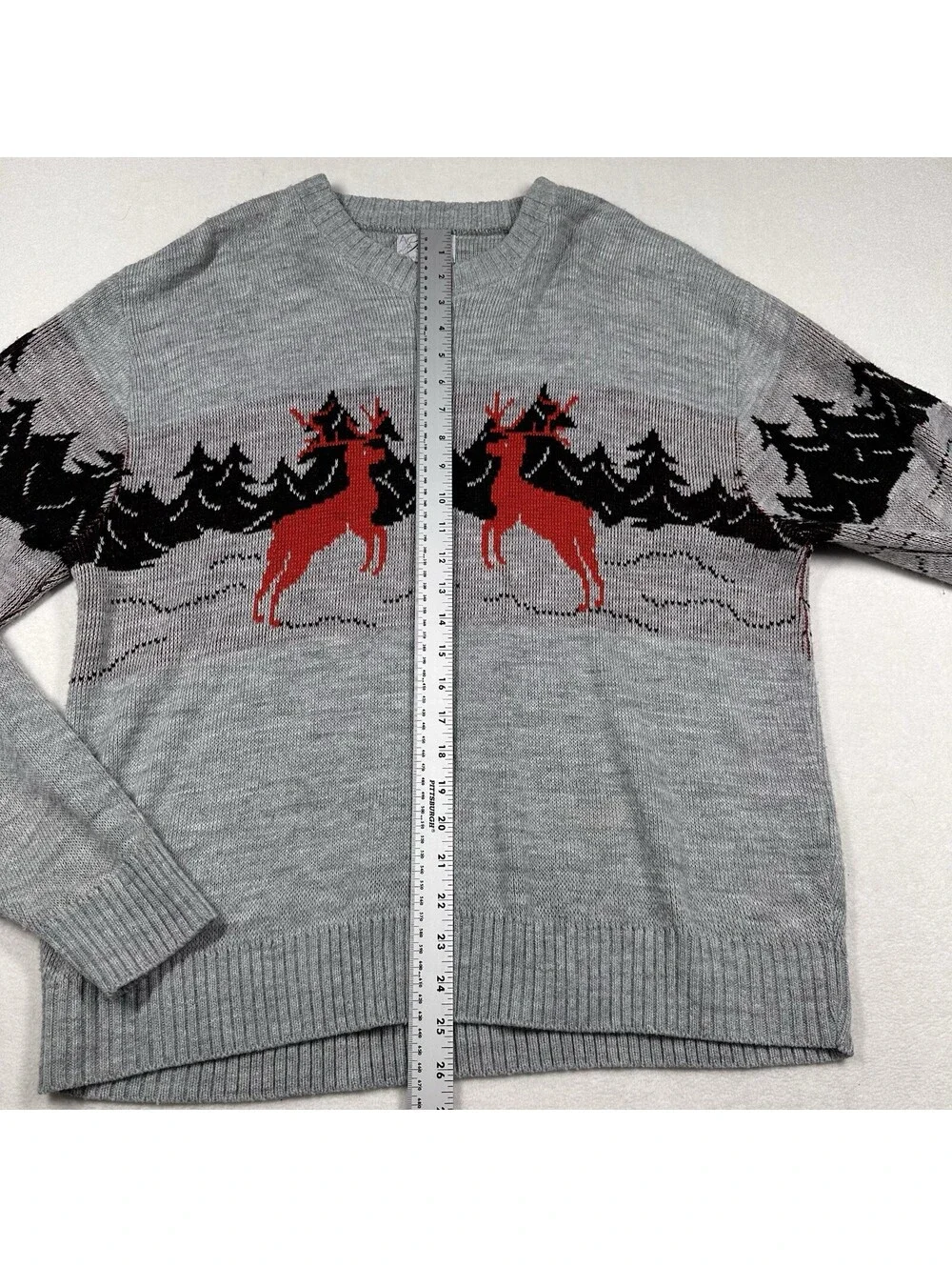 Vintage Pinnacle Reindeer Sweater XLarge Gray Red Black Long Sleeve Pullover